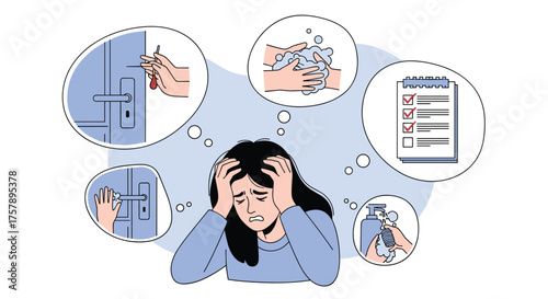 Overwhelmed woman struggling with tasks and stress causing mental anguish and anxiety.