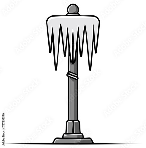 Stylized street lamp post covered in sharp frozen icicles winter cold weather