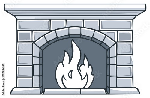 Cartoon Stone Fireplace with Fire Flame Simple Indoor Cozy Interior