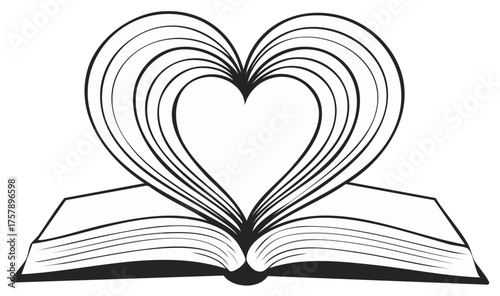 Book with heart shaped pages concept for love or romantic stories and education