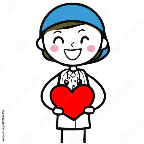 A friendly healthcare professional holding a heart symbol, symbolizing care and compassion. This illustration showcases a medical expert with a cheerful demeanor.