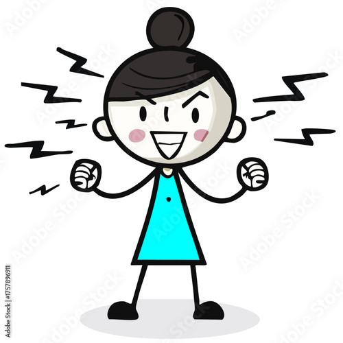 An illustration of a woman demonstrating strength, with an excited expression and clenched fists