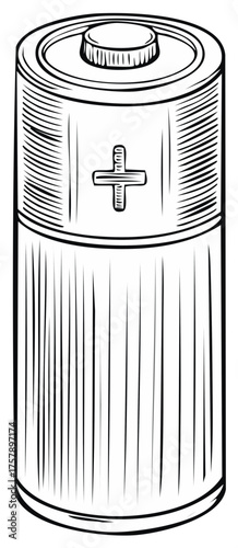 Hand Drawn Battery Illustration Energy Source Power Supply Black Outline