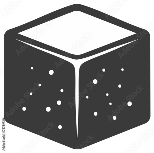 Depiction of Sugar Cube in Dark Gray with White Spots and Rounded Corners