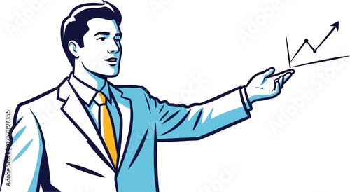 confident professional vividly presents ascending financial graph, signaling clear market triumph
