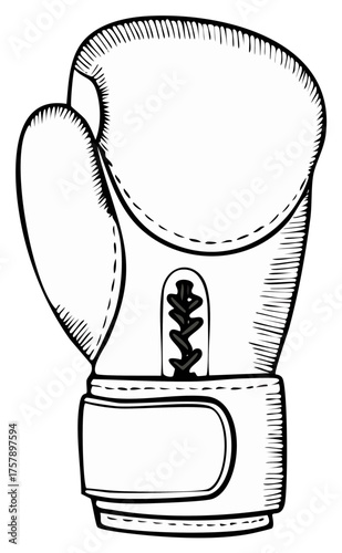 Black and white illustration of a boxing glove with laces and a velcro strap