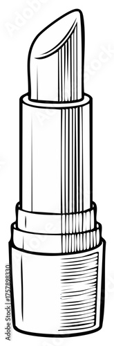 Stylized line art of a lipstick bullet with a slanted tip and ribbed casing, isolated on white.