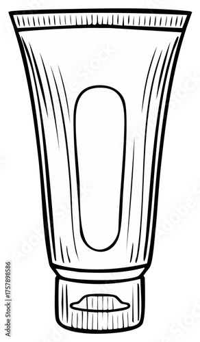 Black and white illustration of a squeeze tube with a blank label and a cap