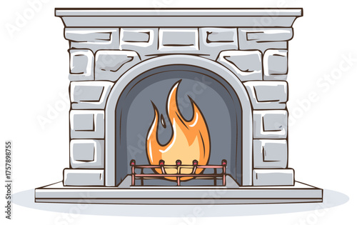Cozy Hearth With Crackling Fire and Decorative Stone Fireplace