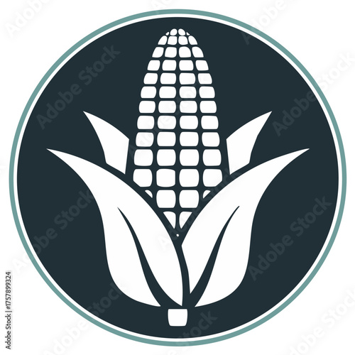 Stylized Corn Cob with Leaves Icon Inside a Circle