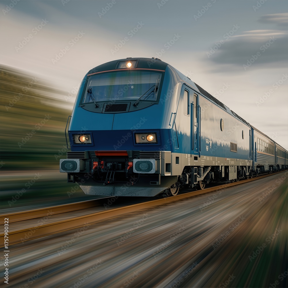 Naklejka premium High Speed Blue Diesel Locomotive in Motion
