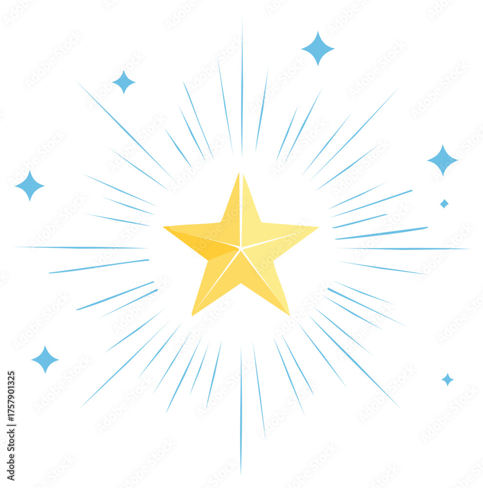 Obraz premium A bright shining golden star with radiating light beams and sparkles vector illustration for success or award