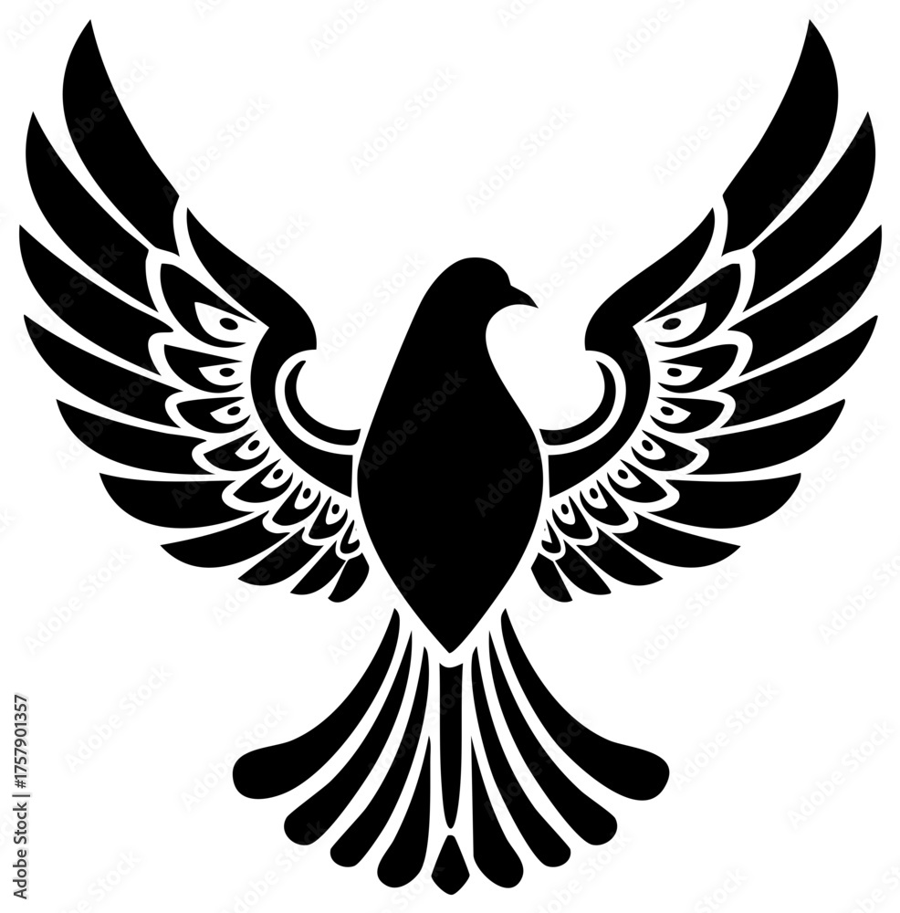 Obraz premium Stylized Dove Flying Silhouette With Intricate Wing Detail Artistic Bird Icon