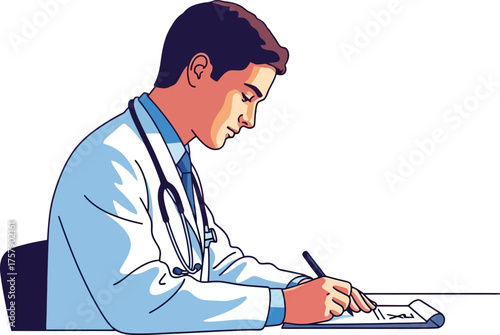 dedicated physician writes vital patient information, upholding excellent healthcare standards