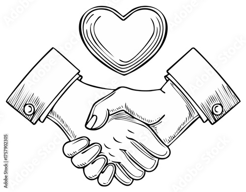 Handshake Agreement with Heart Shape Above Represents Trust and Connection