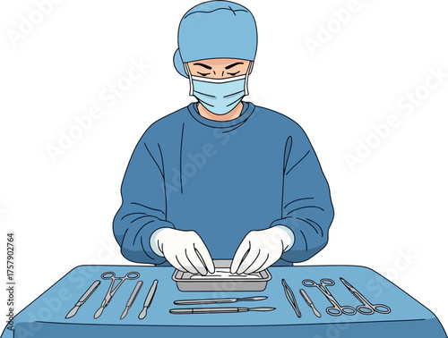 focused medical professional orchestrates instruments, ensuring meticulous precision before crucial intervention