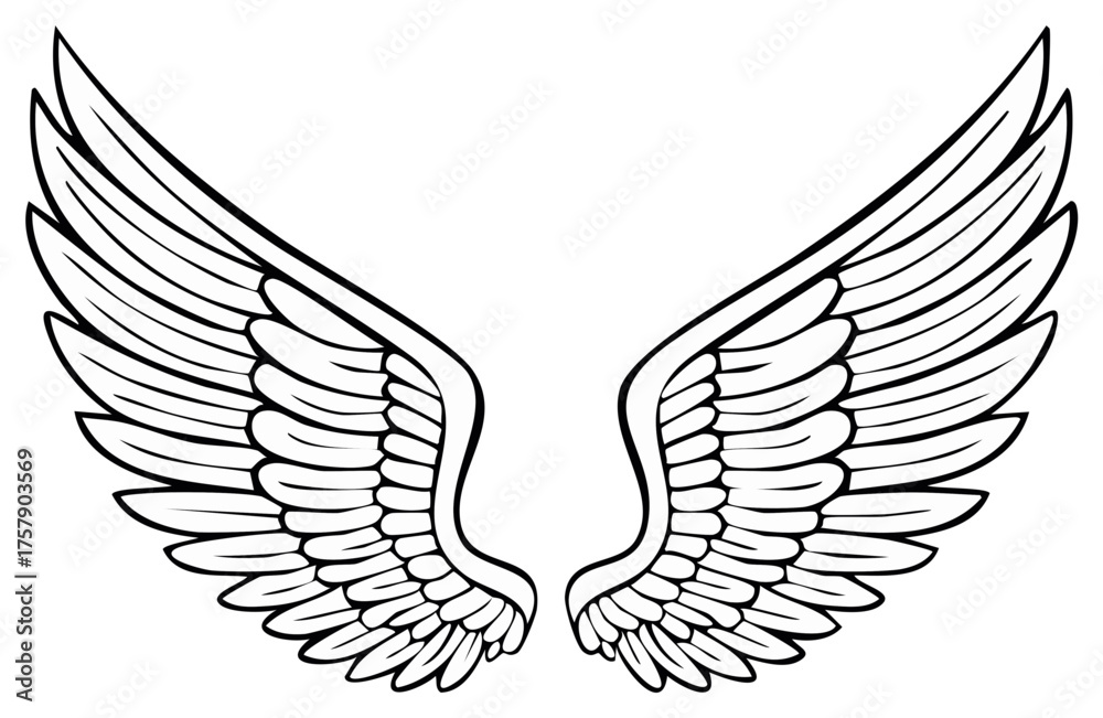 Obraz premium Stylized Angel Wings Vector Icon Black and White Graphic Illustration