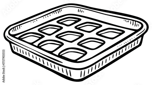 Outline illustration of a square baking pan or mold with multiple empty compartments