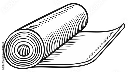 Roll of material unrolled and partly open in a linear illustration