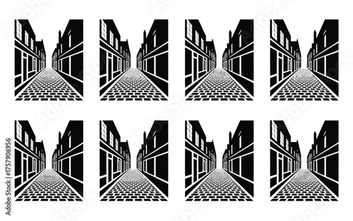 Vector art of collection of street view silhouettes