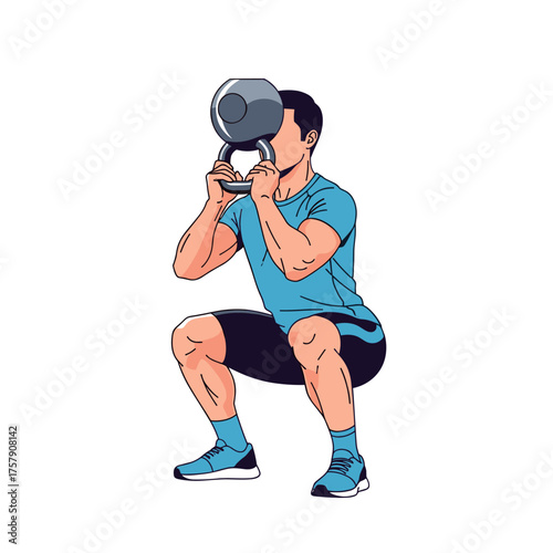 Man performing kettlebell goblet squat illustration