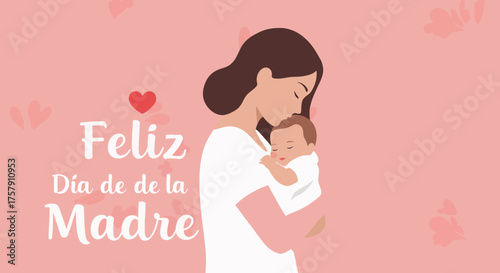 Mother Holding Baby in Heartwarming Illustration for Mother's Day Celebration