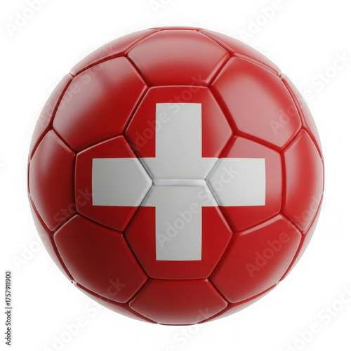 Swiss football soccer ball with national flag emblem close up isolated