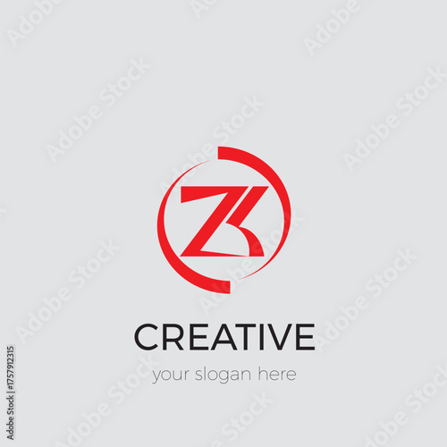 ZK initials logo, minimalist abstract letters in a frame.