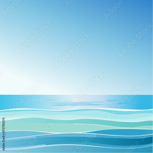 A calming illustration of ocean waves in various shades of blue and green, creating a peaceful and abstract seascape.