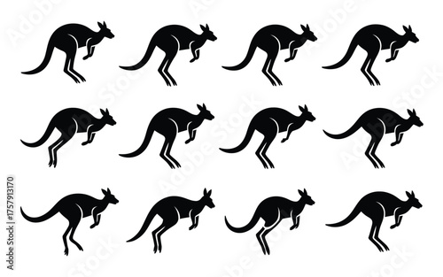 Vector art of set of kangaroo silhouettes for design use