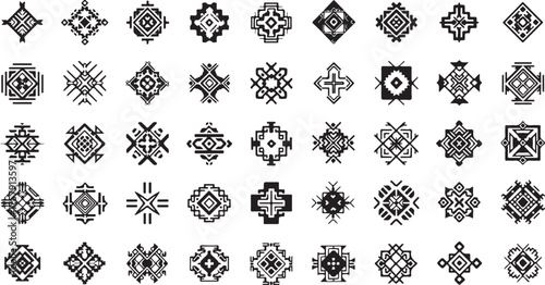 Geometric tribal symbols black white geometric patterns