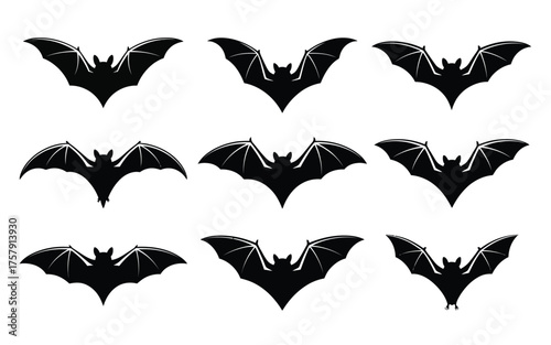 Vector art of bat silhouette in different poses