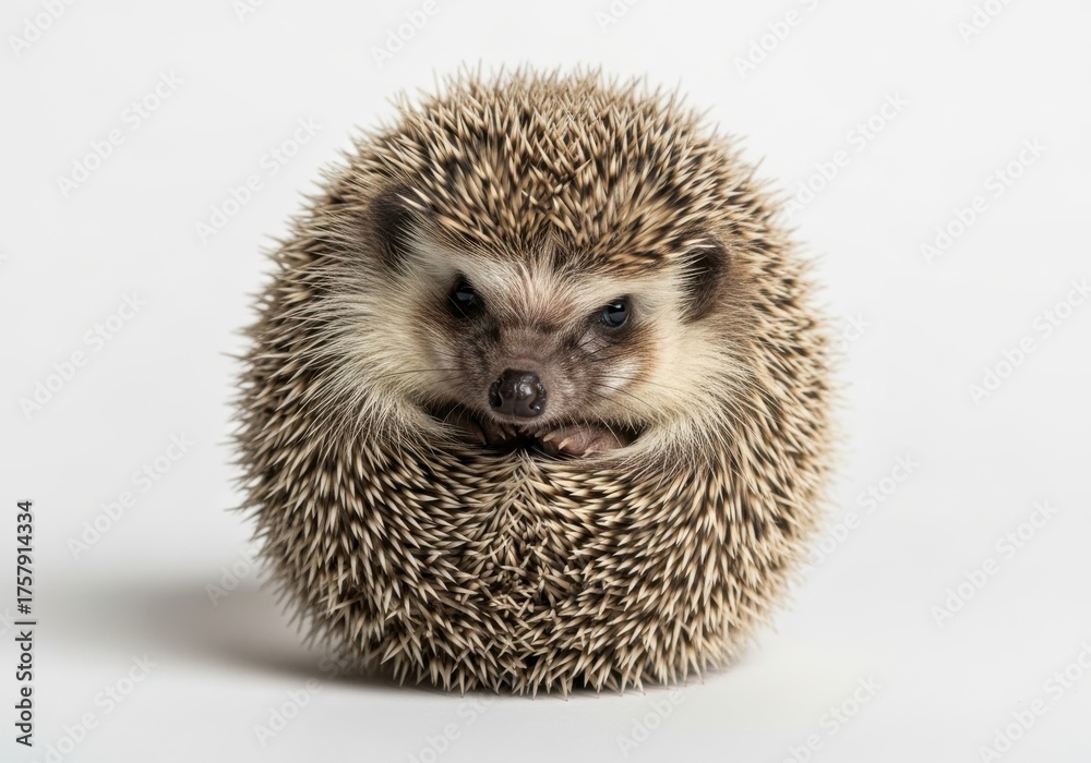 Obraz premium A small hedgehog curled up isolated on white background