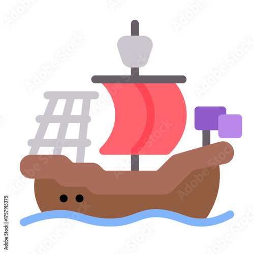 santa maria ship icon with flat style