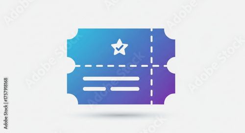 Event ticket icon with star symbol for admission, entry, pass, and coupon with a gradient color and a dotted line