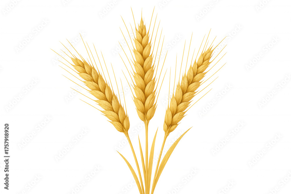 Fototapeta premium Golden wheat ears growing, cereal grain harvest, agriculture and food production concept with transparent background