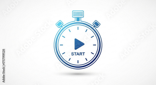 A blue stopwatch with a play button inside, represents time management, speed, or starting a process