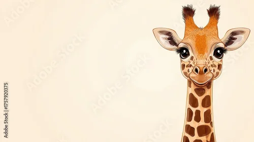 Obraz Close Up Illustration of a Cute Giraffe's Head and Neck Against a Beige Background