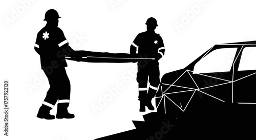 crisis unfolds first responders carry hope from wreckages shadow, isolated on transparent background
