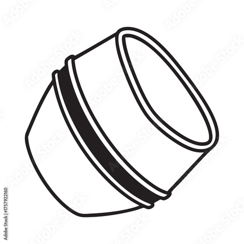 This clean, minimalist line art illustration depicts a tilted cement mixer drum, symbolizing construction, renovation, and industrial work in a versatile graphic format.