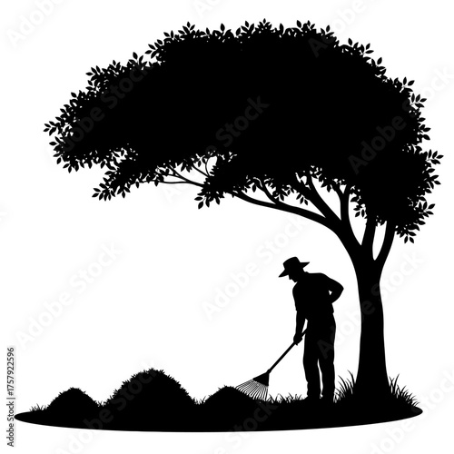 cultivating calm raking order, framed by natures gentle shade, isolated on transparent background