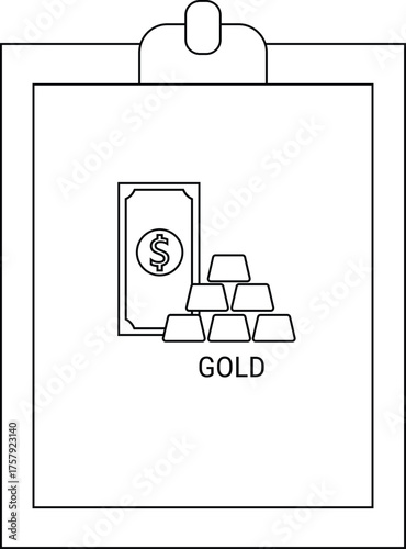 Clipboard showing money gold bars and word Gold