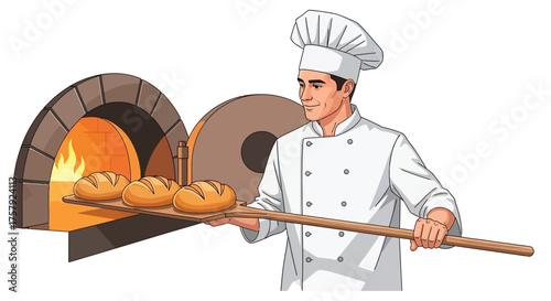 masterful hands deliver golden loaves from the ovens fiery heart, isolated on transparent background
