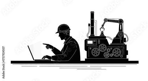 human intelligence orchestrates automation, driving industrial revolution with digital control, isolated on transparent background