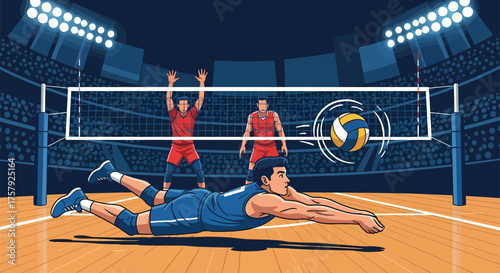 Volleyball Player Diving for Ball in Intense Match 1.