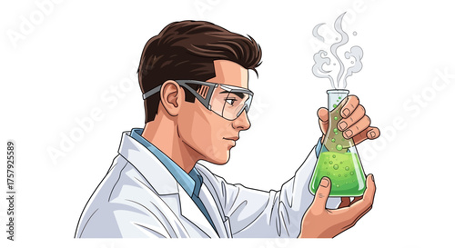 scientific quest a dedicated researcher intently examines a bubbling green solution, isolated on transparent background