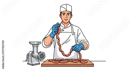 artisan crafts savory links, ensuring quality in every delicious batch, isolated on transparent background