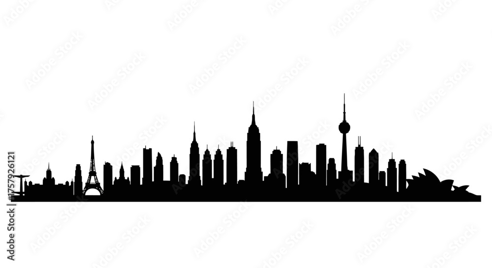 Fototapeta premium global urban tapestry iconic structures weaving the worlds connected narrative, isolated on transparent background