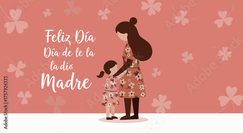 Mother and Daughter Celebrating Mother's Day In Flowy Floral Dresses with Pink Butterfly Background