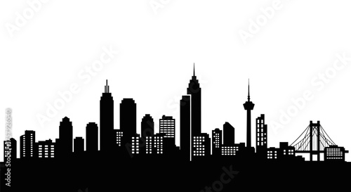 metropolitan rhythm towering forms compose the vibrant city silhouette, isolated on transparent background